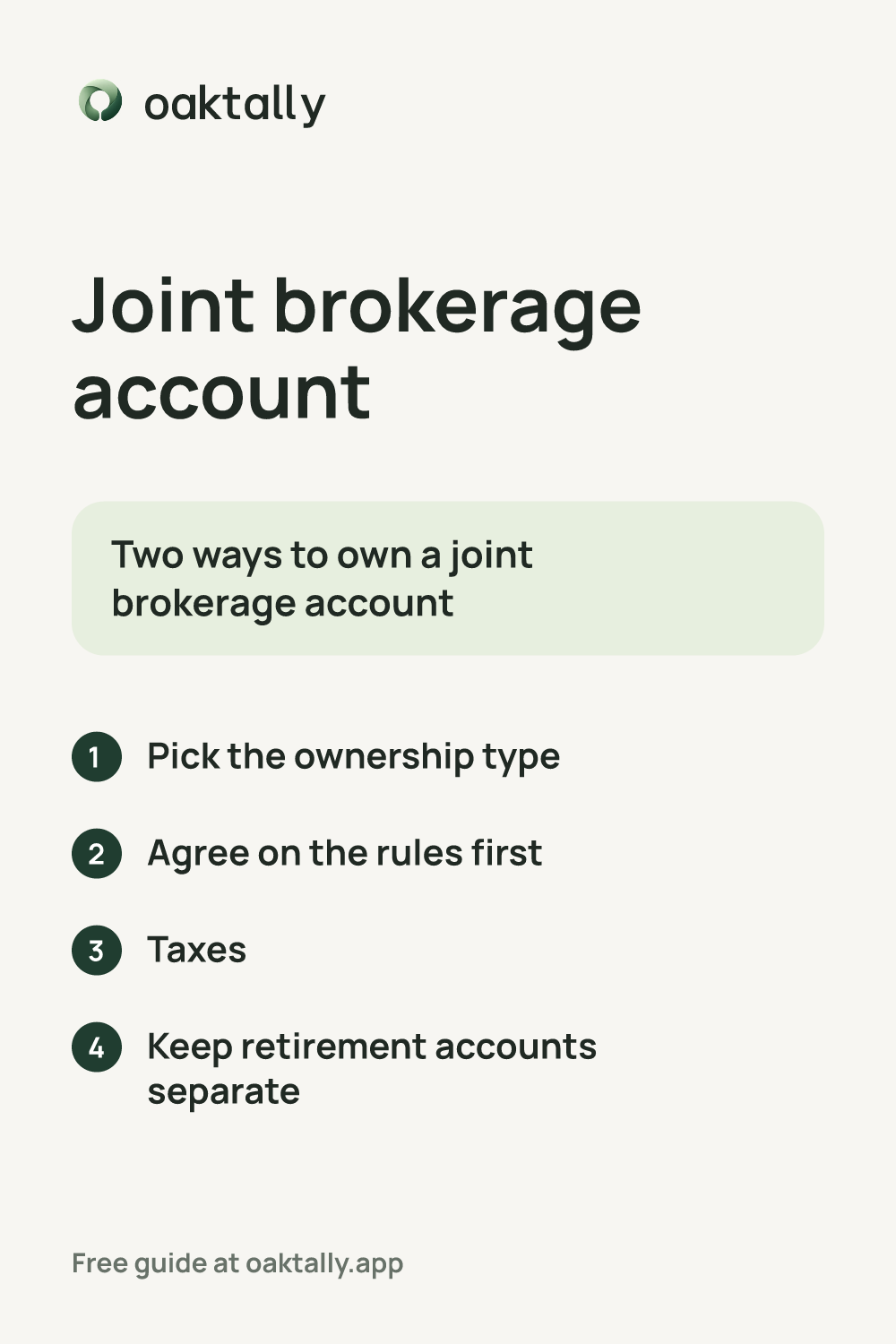 Joint brokerage account: the steps from this guide on one card.