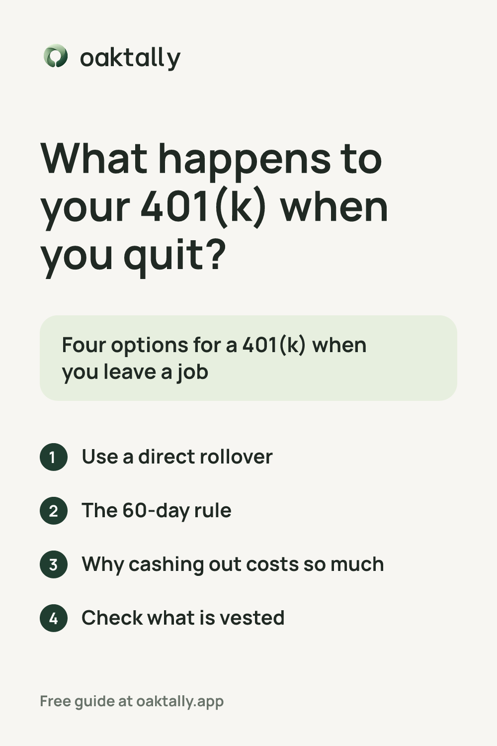 What happens to your 401(k) when you quit?: the steps from this guide on one card.