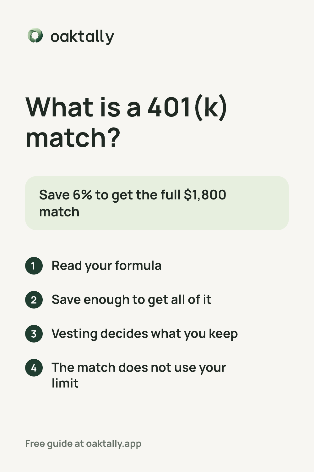 What is a 401(k) match?: the steps from this guide on one card.
